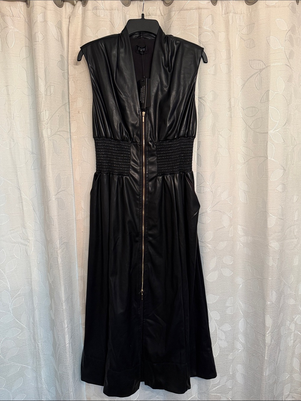 Fate Sleeveless Faux Leather Midi Dress - Black